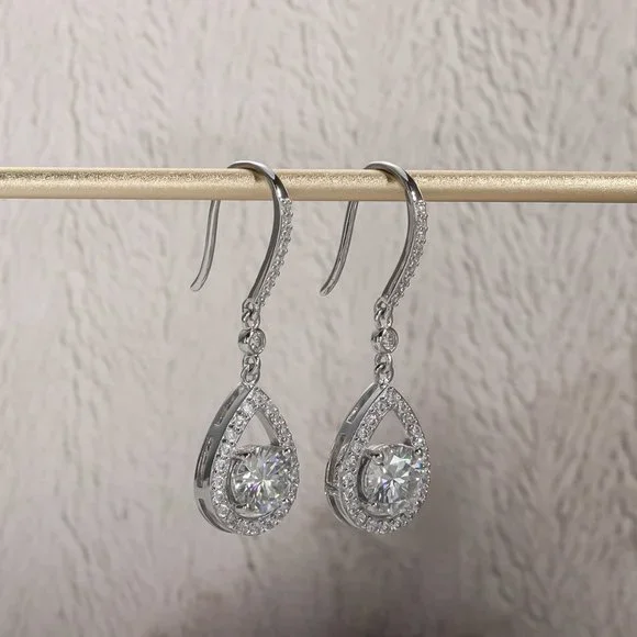 Certified 2ct. t.w. Moissanite Diamond Tear Drop Earrings NEW
